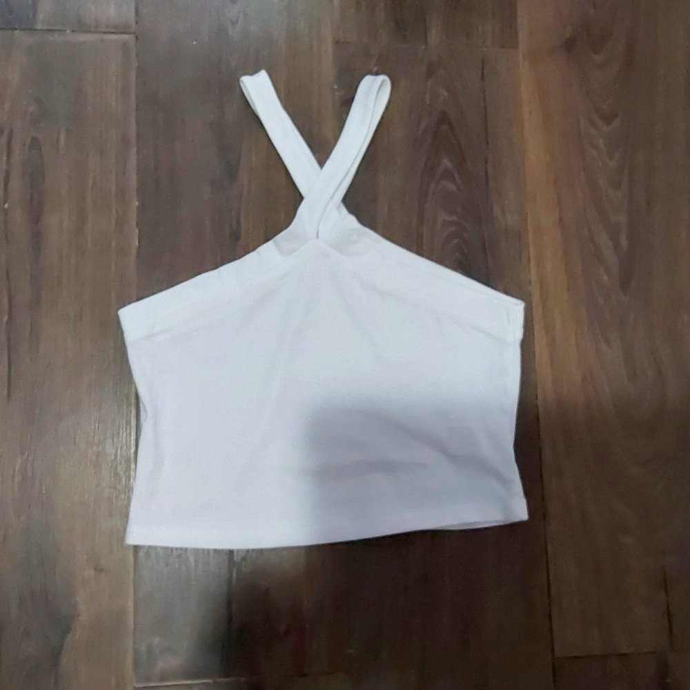 White crop halter top